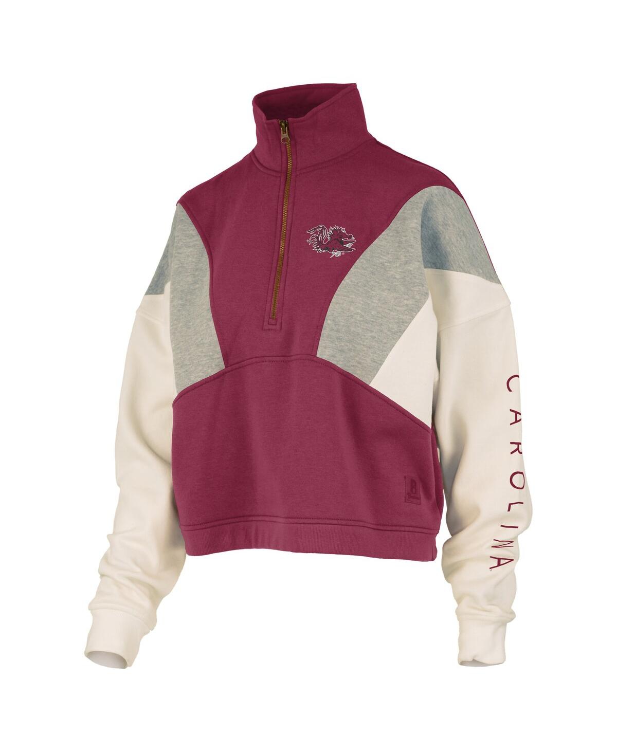 Pressbox Women's Garnet South Carolina Gamecocks Ferrara Color Block Quarter-zip Sweatshirt In Multi