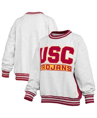 Pressbox - Women's Heather Gray/Cardinal USC Trojans Endzone Crewneck Sweatshirt