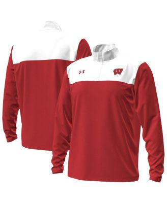 Under Armour - Men's Red/White Wisconsin Badgers Green Blocked Quarter-Zip Pullover Hoodie