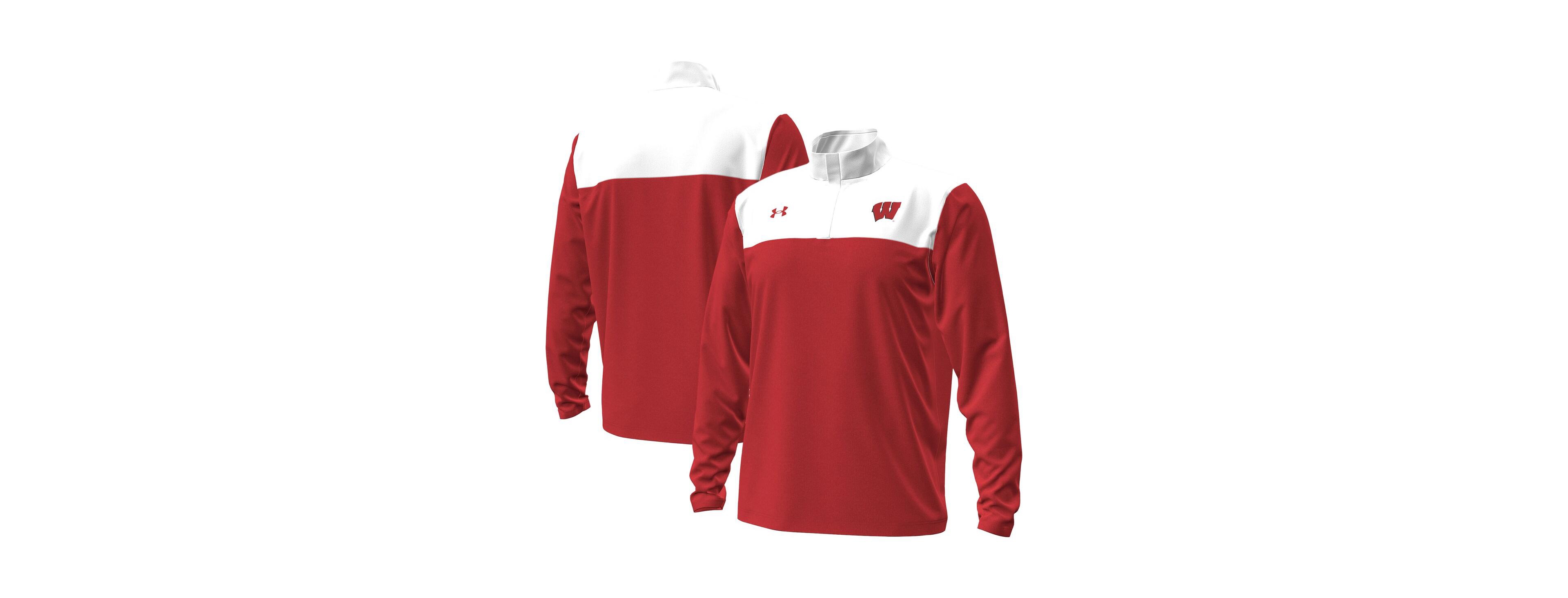 Under Armour Men's Red/White Wisconsin Badgers Green Blocked Quarter-Zip Pullover Hoodie