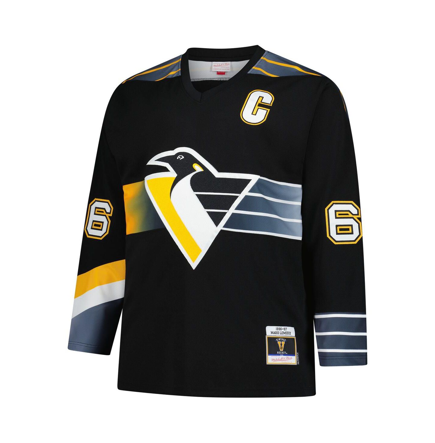 Мужской топ Mitchell & Ness Mario Lemieux Black Pittsburgh Penguins 1996/97 Blue Line 2.0 Jersey — фото 3