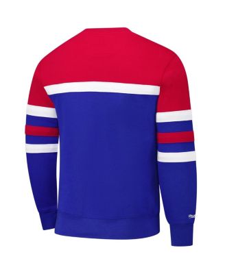 Men's Royal/Red Philadelphia 76ers Hardwood Classics Vintage Logo Head Coach Pullover Sweatshirt