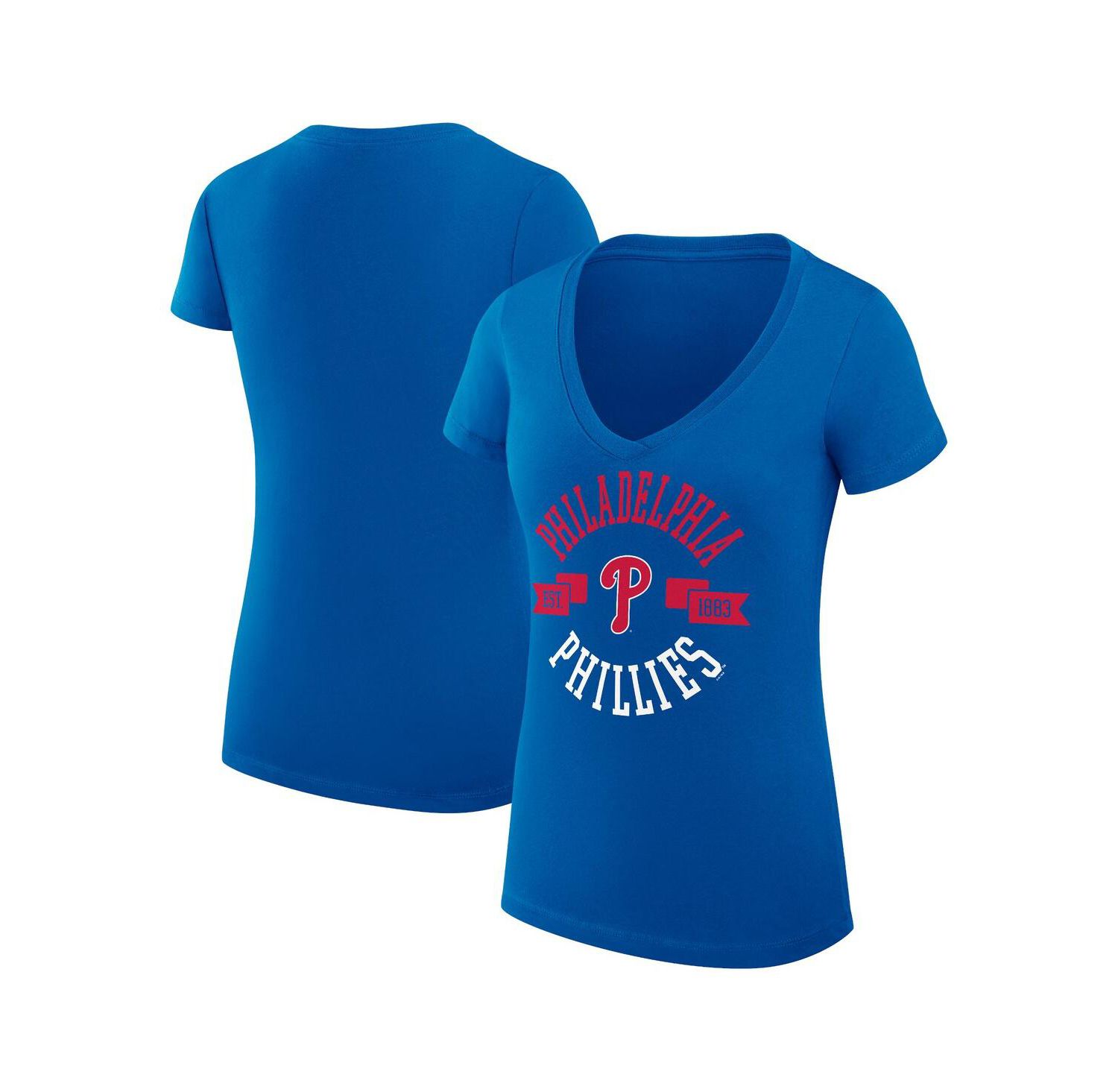 Women's Royal Philadelphia Phillies Super-Slim Fit Lightweight City Graphic V-Neck T-Shirt