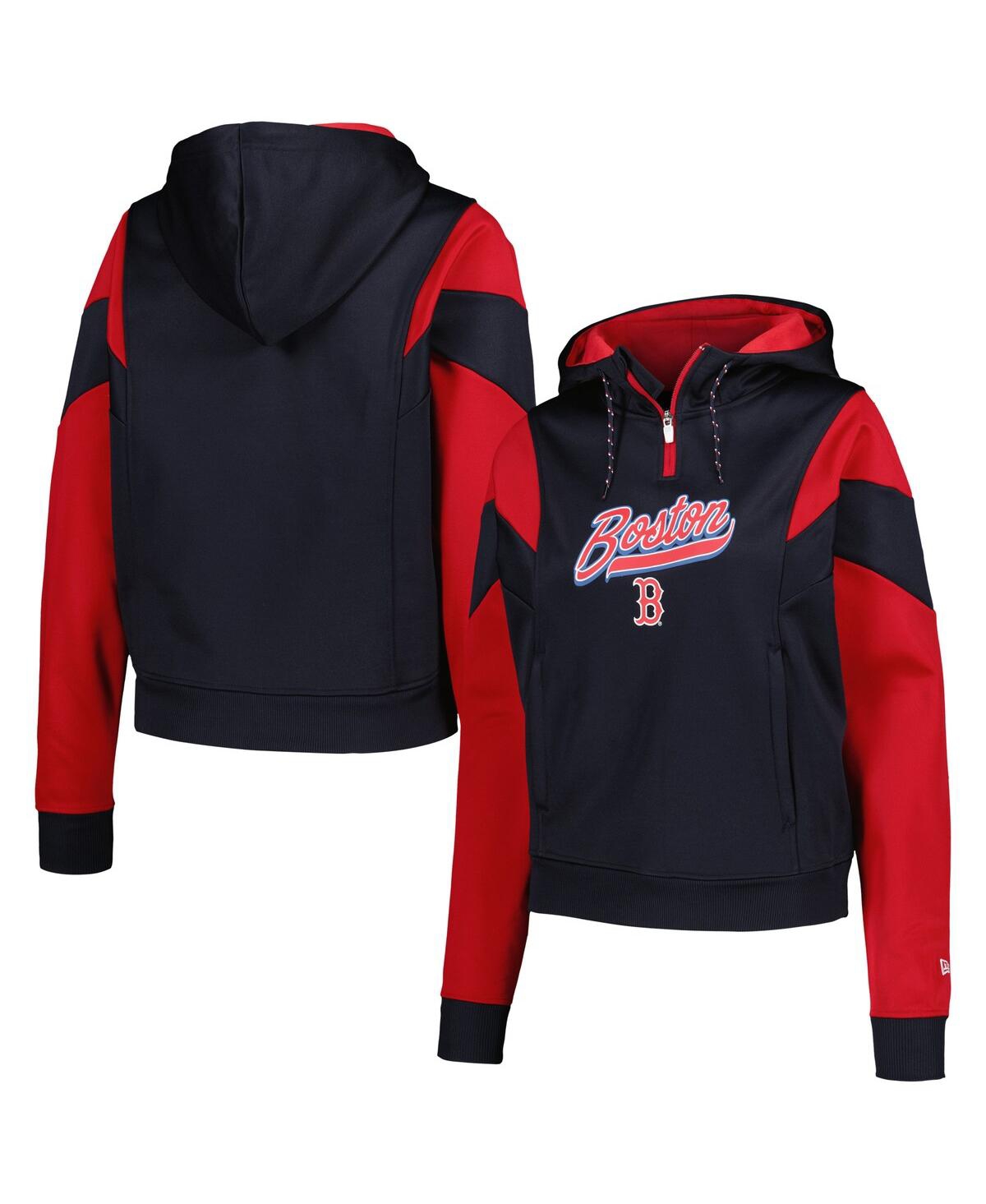 New Era Women's Navy Boston Red Sox Color Block Fleece Quarter-zip Hoodie In Blue
