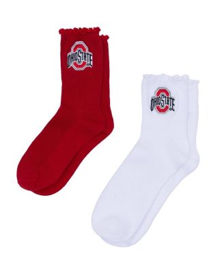 ZooZatz - Women's White/Scarlet Ohio State Buckeyes Two-Pack Lettuce Hem Crew Socks