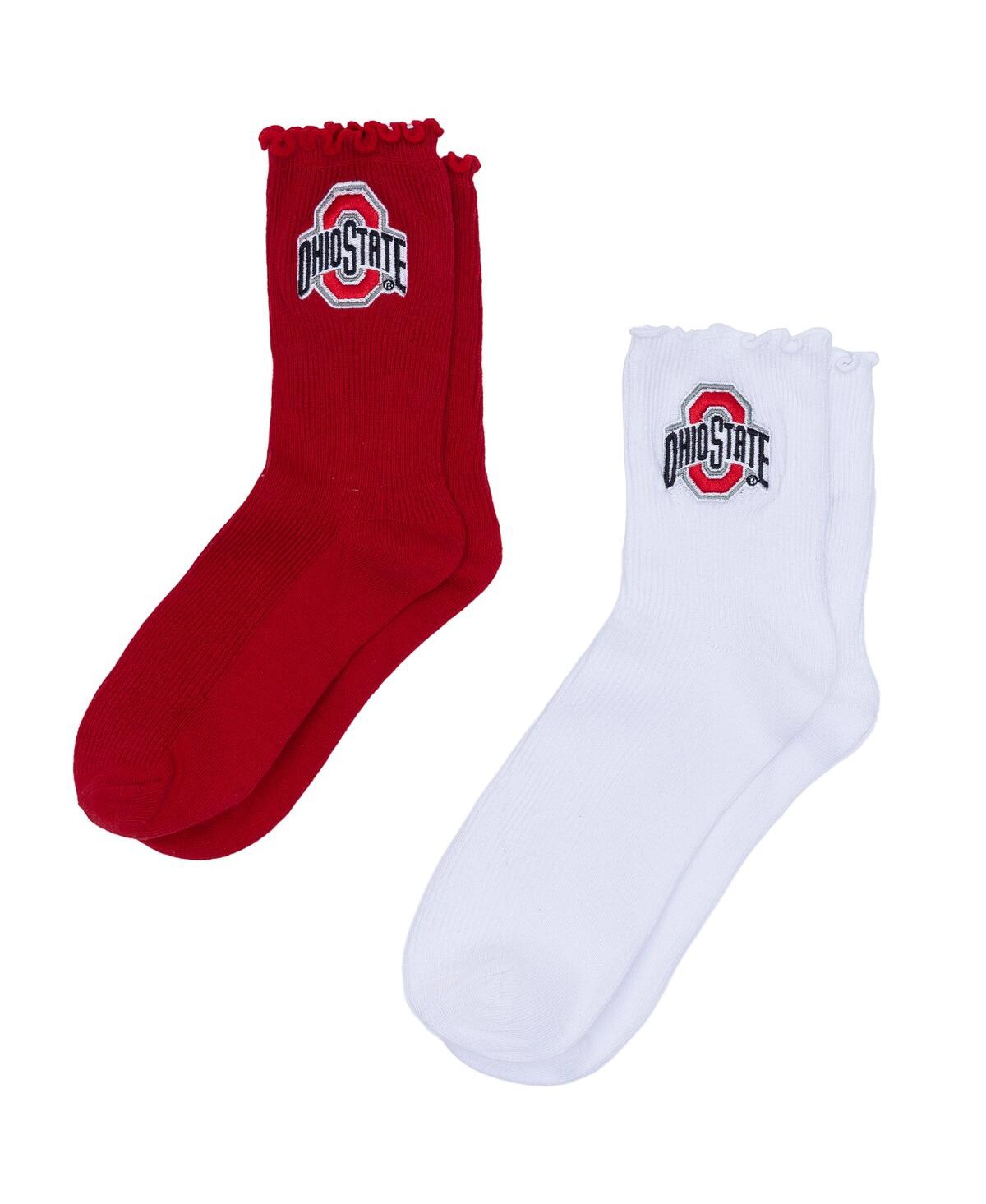 Zoozatz Women's White/scarlet Ohio State Buckeyes Two-pack Lettuce Hem Crew Socks In Multi