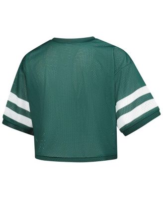 Women's Green Michigan State Spartans V-Neck Mesh Cropped T-Shirt