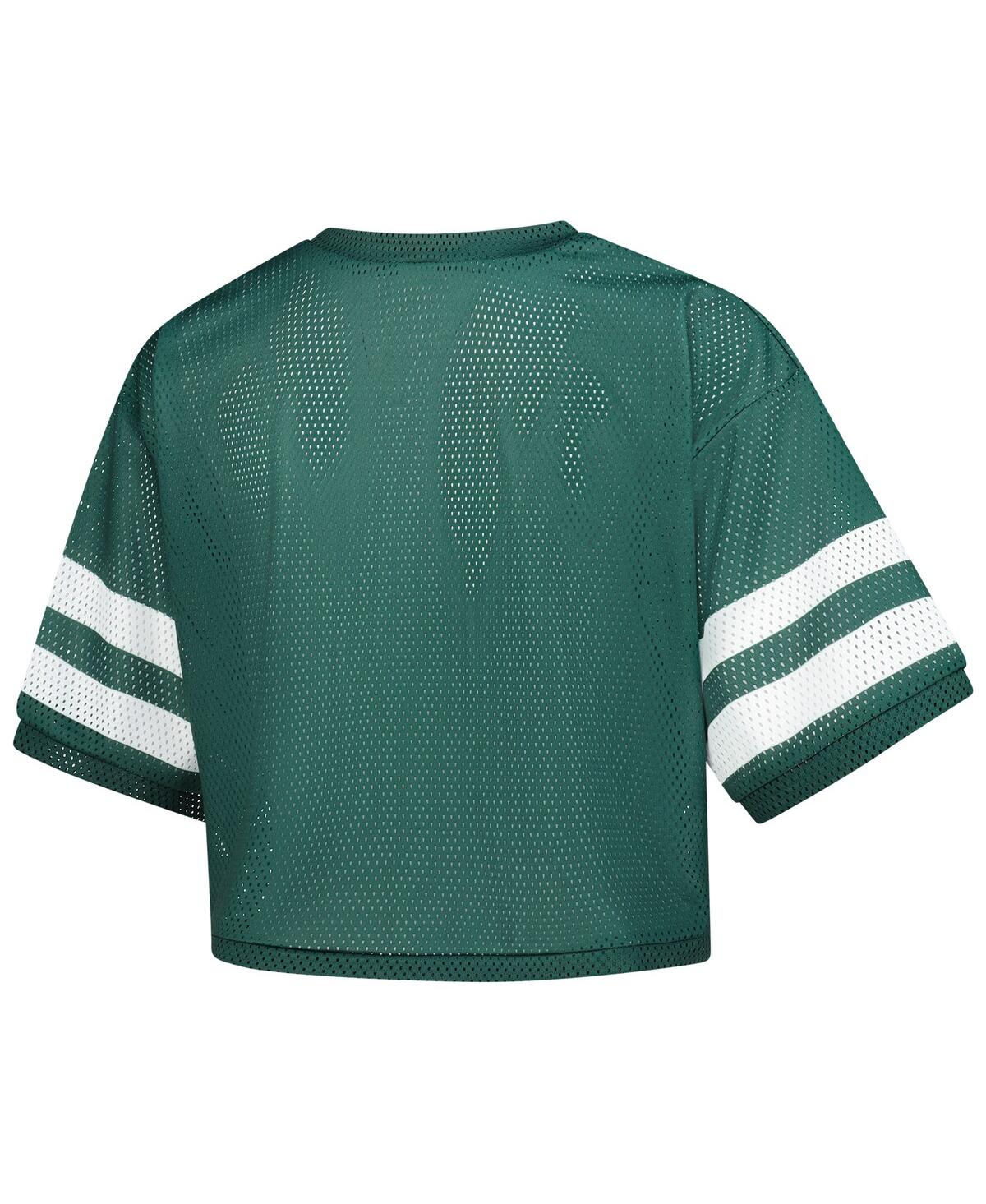 Zoozatz Women's Green Michigan State Spartans V-neck Mesh Cropped T-shirt In Green