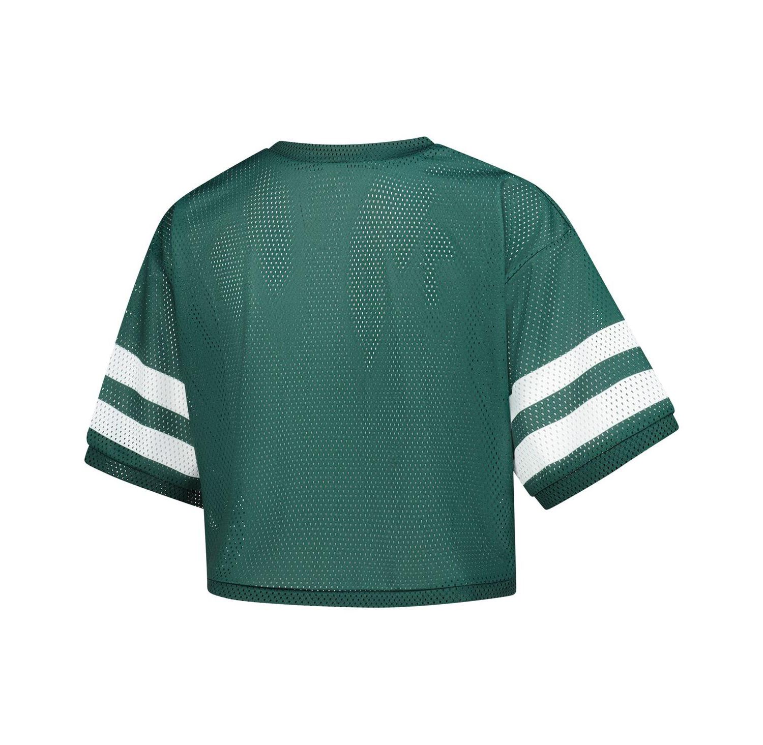 Women's Green Michigan State Spartans V-Neck Mesh Cropped T-Shirt