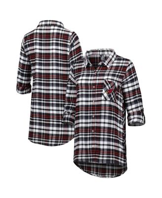 Concepts Sport - Women's Black Arizona Cardinals Mainstay Plaid Full-Button Long Sleeve Nightshirt