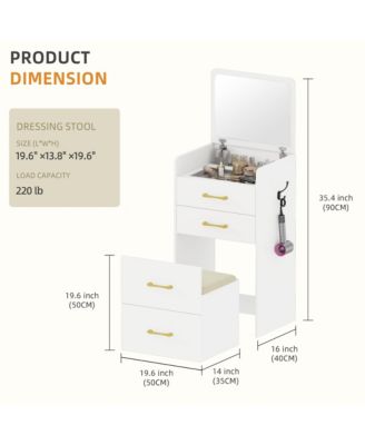 3-in-1 Vanity Desk with Flip Mirror, Glass Top, 3 Drawers