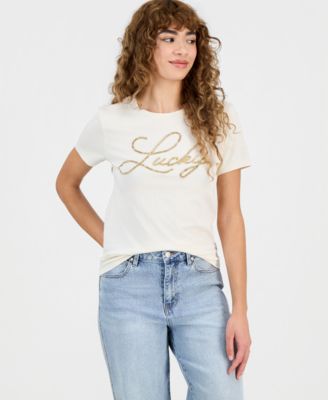 Lucky Brand - Women's Beaded Lucky Script Classic Crewneck T-Shirt