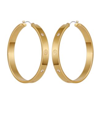 Cubic Zirconia Gold and Silver-Tone Logo Hoop Earrings