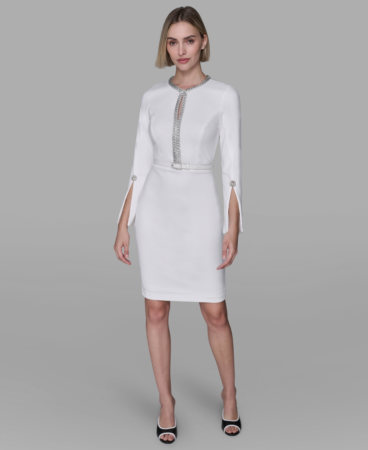 Karl Lagerfeld Women's Chain Trim Sheath Dress In White