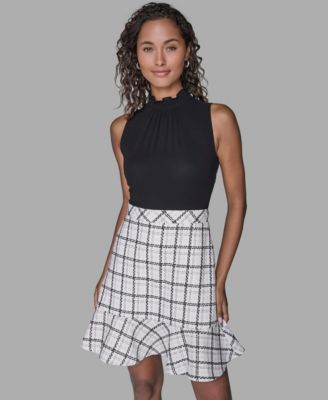 KARL LAGERFELD PARIS - Women's Mock Neck Flounce Hem A-Line Dress