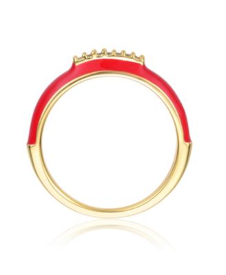 Kids/Teens Plated with Cubic Zirconia Colored Enamel Slim Stacking Band Ring