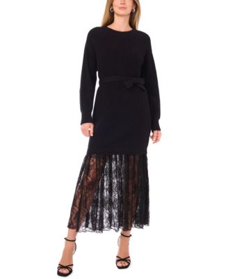 Vince Camuto - Women's Embroidered Long-Sleeve Crew Neck Dress