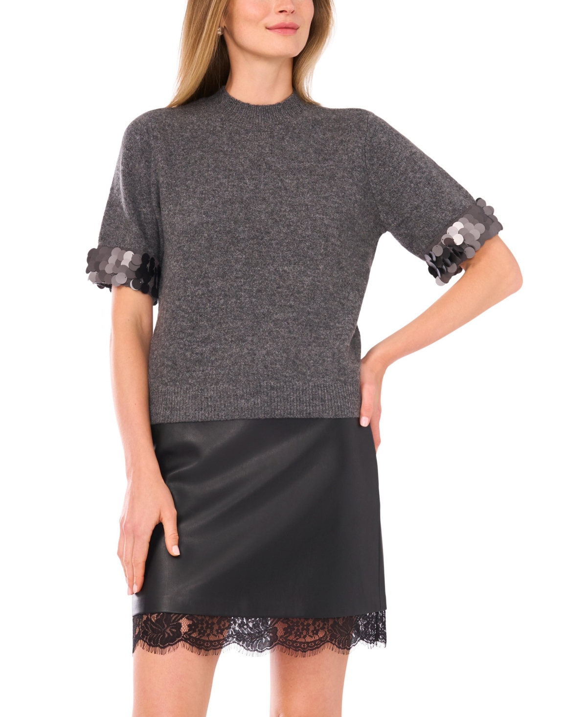 Vince Camuto Women's Mock Neck Short Sleeve Sweater