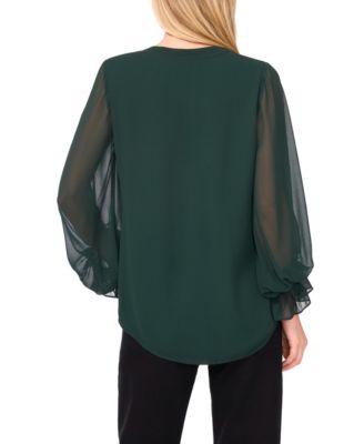 Women's Split-Neck Long-Sleeve Top