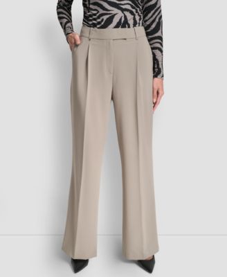 DKNY - Women's Pintuck Wide Leg Mid Rise Trousers