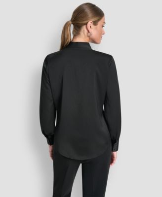 Women's Tie-Neck Front Button Long Sleeve Blouse