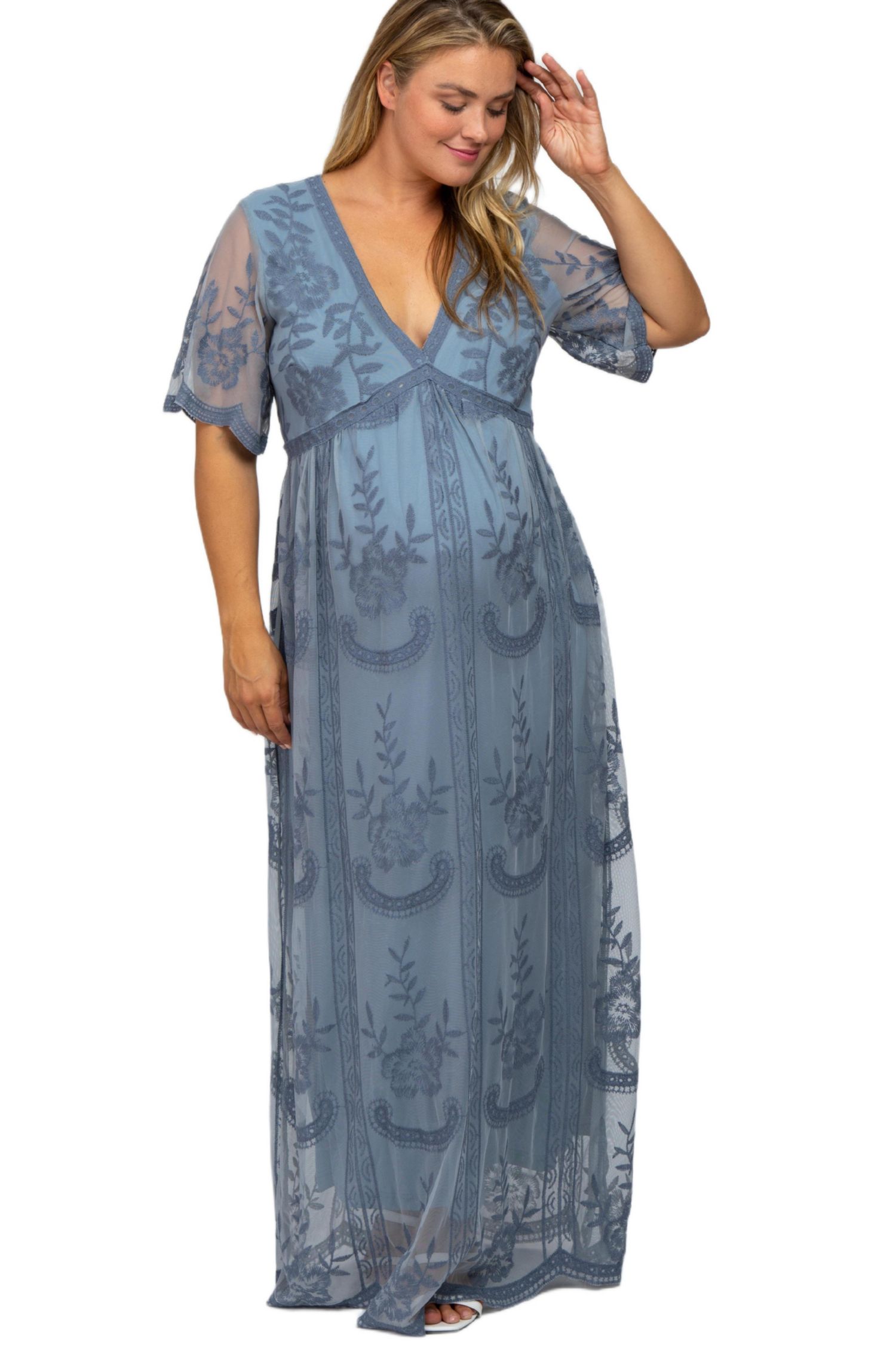 Plus Size Lace Mesh Overlay Maxi Dress