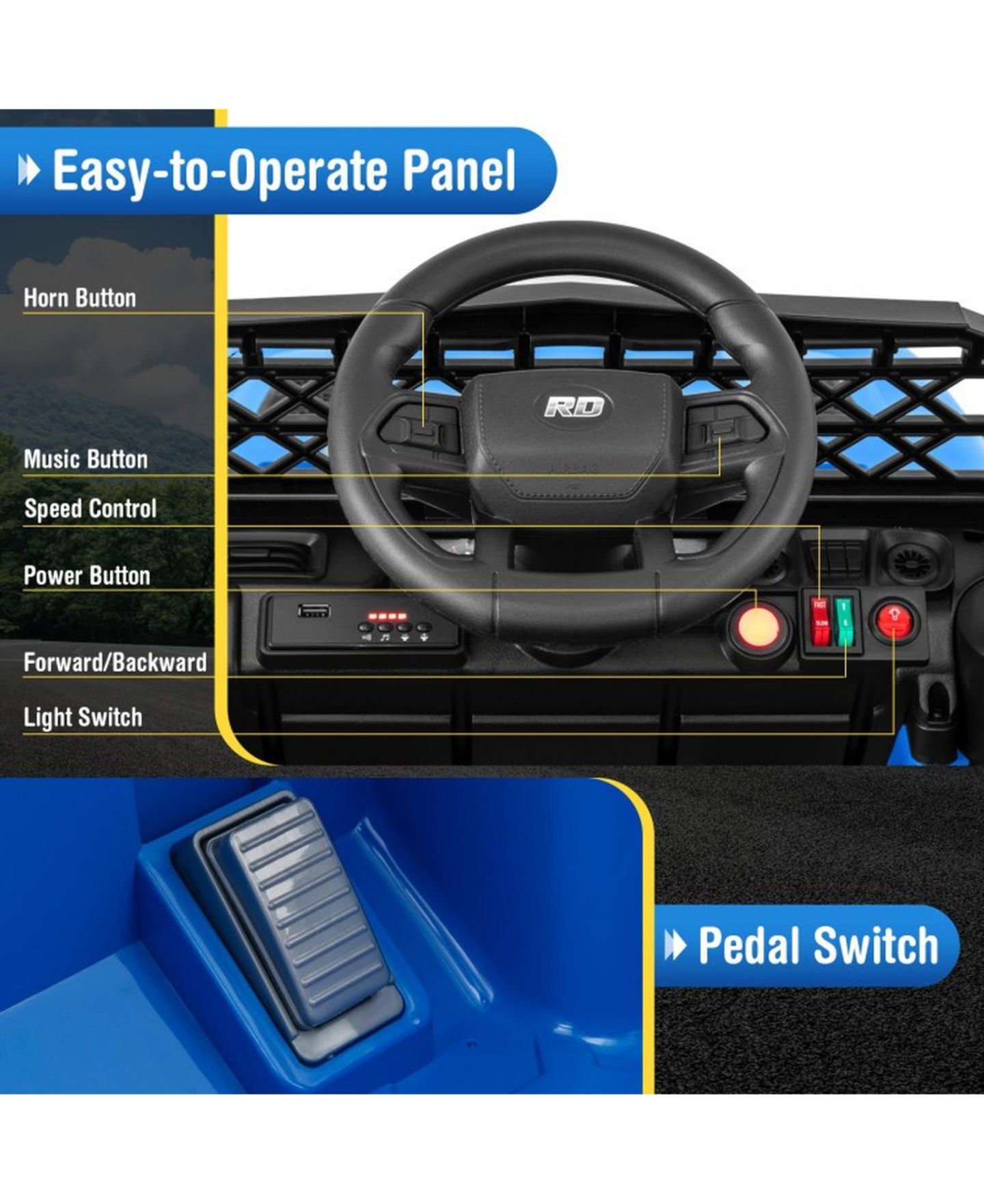 Детская игрушка SUGIFT 12V Rechargeable Ride-On Truck with Parental Remote, 66 lb Capacity, Ages 3+, цвет: Синий — фото 11