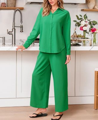 Women’s Solid Button Down Matching Set