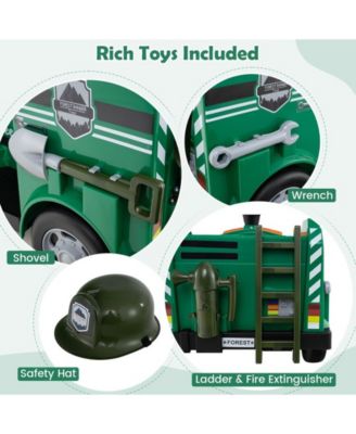 12V Toddler Fire Toy Car with Shovel and Wrench for Ages 37-95 Months