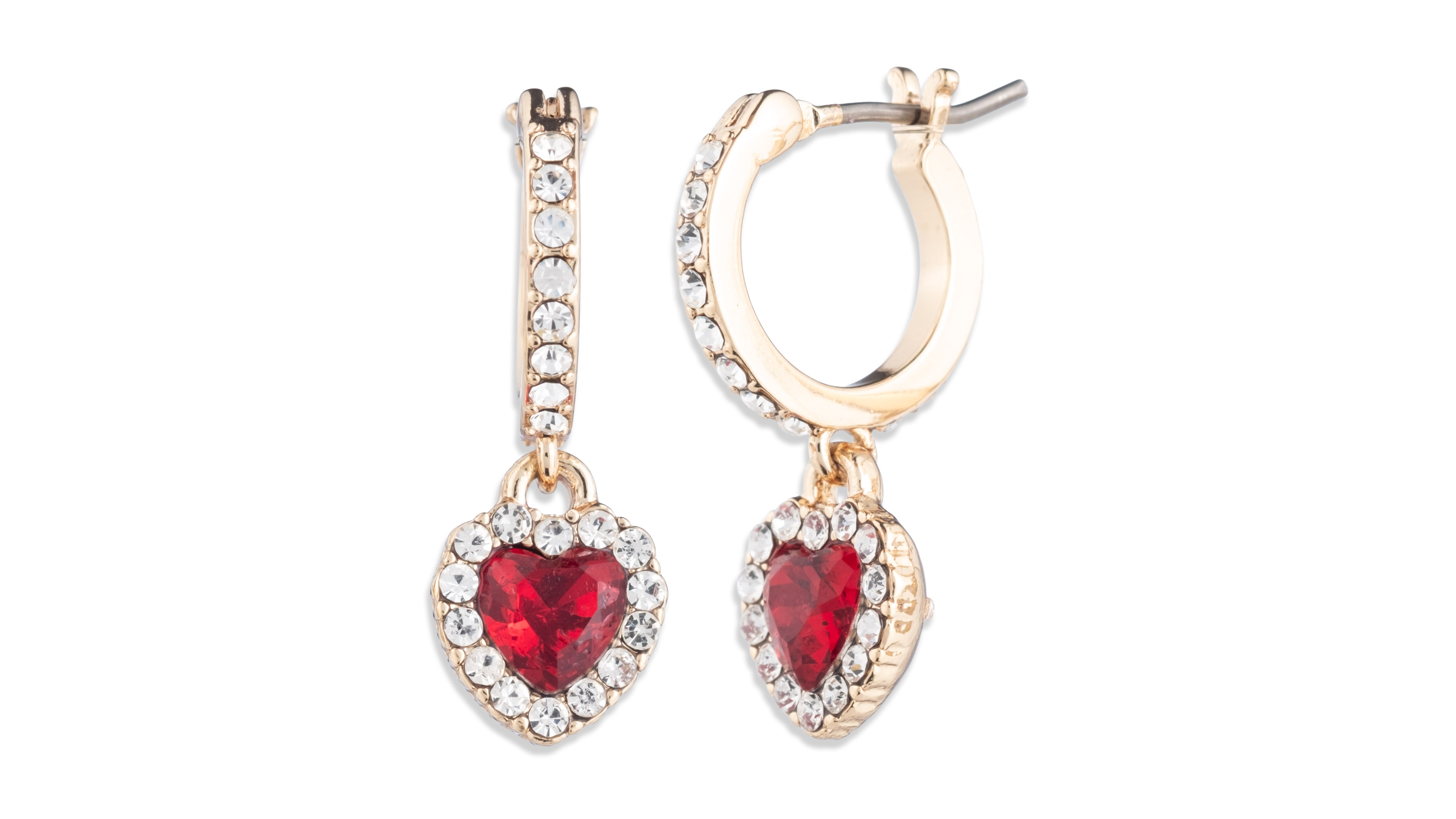 Givenchy Glass Stone Silver-Tone and Gold-Tone Heart Drop Hoop Earrings