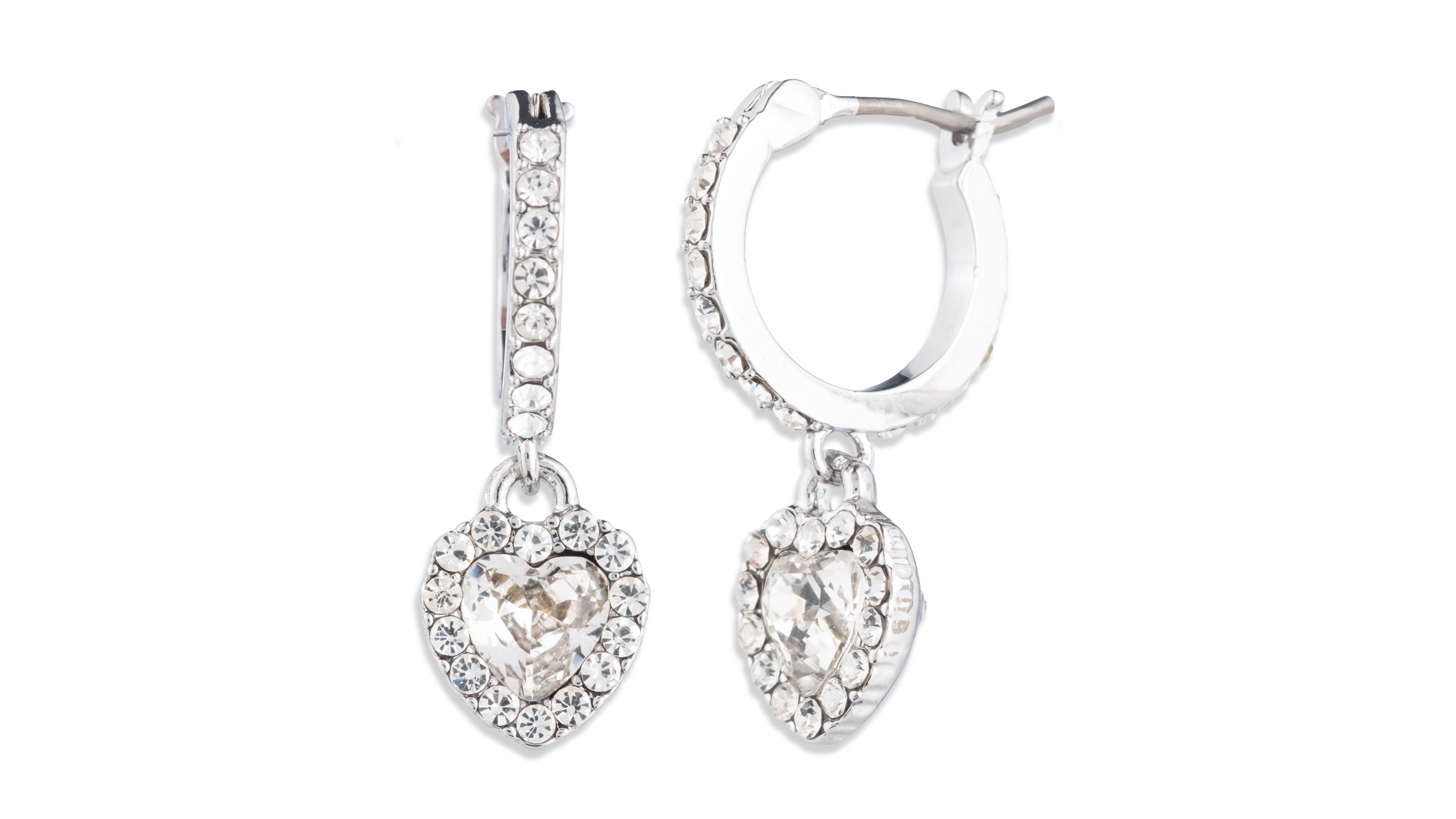 Givenchy Glass Stone Silver-Tone and Gold-Tone Heart Drop Hoop Earrings