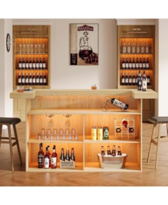 4-Tier Bar Table, 70.9-Inch Large Modern Home Bar Unit with Wine Glass Holder