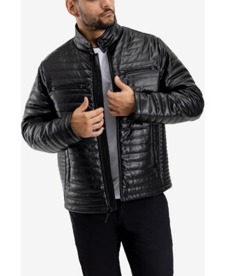 Men's PU Quilted Jacket With Faux Shearling Lining