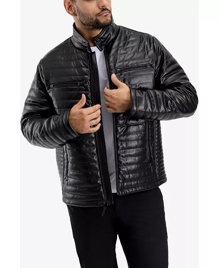 Men's PU Quilted Jacket With Faux Shearling Lining - thumbnail 7