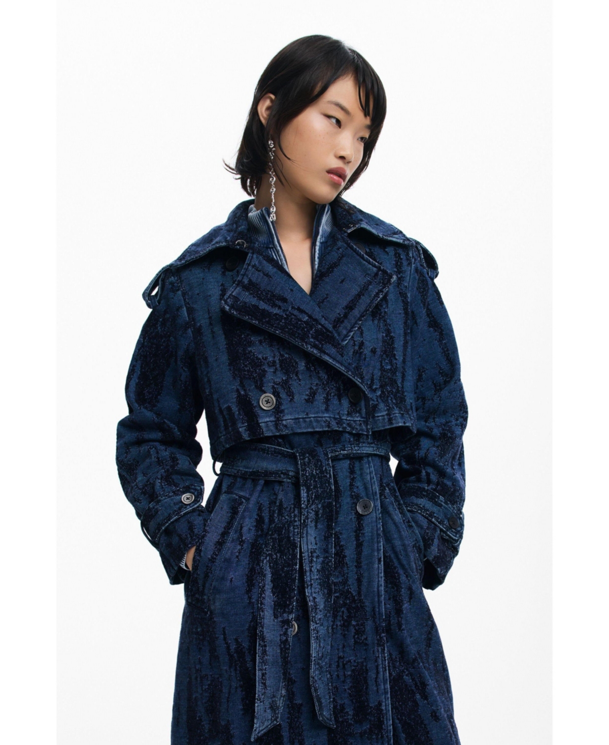 Desigual Women's Degraded Denim Trench Coat In Blue