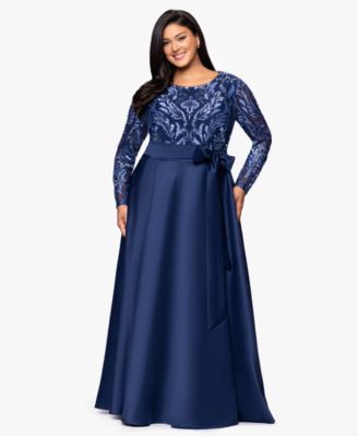 XSCAPE - Plus Size Sequin Mesh Detail Long Sleeves Dress