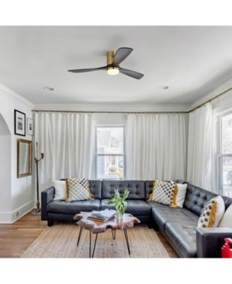 52-inch Modern Golden 3 Solid Wood Blades Flush Mount Tri color Adjustable Ceiling Fan Light with Remote Control