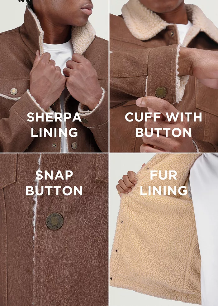 Men's Jacket With Faux Shearling Lining - thumbnail 8
