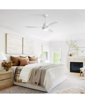 48-inch Modern White Downrod Indoor Walnut Wood 3-Blade LED Ceiling Fan Light with Remote Control Support Six Speed Ajustable