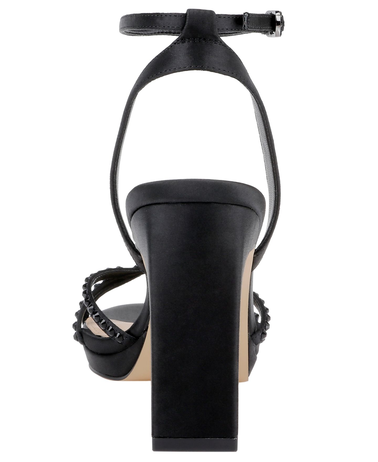 Женские сандалии Jewel Badgley Mischka Iona Block Heel, цвет: Чёрный атласный — фото 3