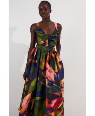 Women's Blurred Floral Taffeta Maxi Dress