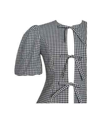 Women's Qusayla Black Gingham Bubble Sleeve Bowtie Top