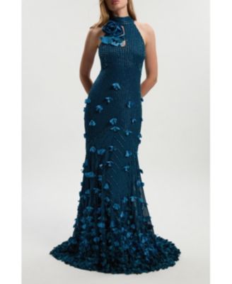 Women's Woven Maxi Rosette Maxi Dress