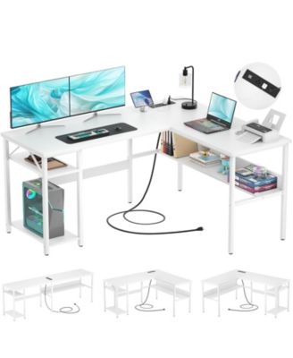 47.2'' MDF, Metal L-Shaped Desk with Power Outlet and Shelf, Reversible Desk