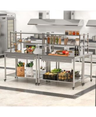 48"x24" 201 Stainless Steel 2 Shelves, 2 Drawers, 1700 lb Capacity, Locking Wheels Commercial Prep Table
