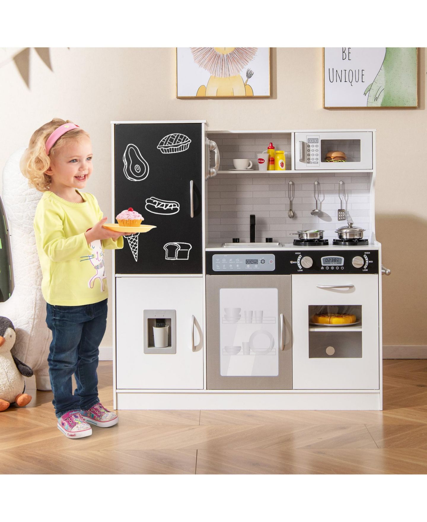Детская игрушка SUGIFT Interactive Wooden Play Kitchen with Utensils Playset, Ages 3+, цвет: Серый — фото 5