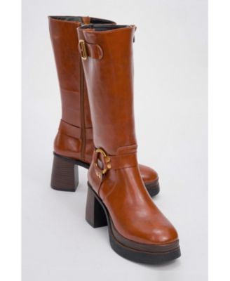 Rock Buckle Zip Block Heel Boot (Women)