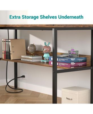 47.2'' MDF, Metal L-Shaped Desk with Power Outlet and Shelf, Reversible Desk