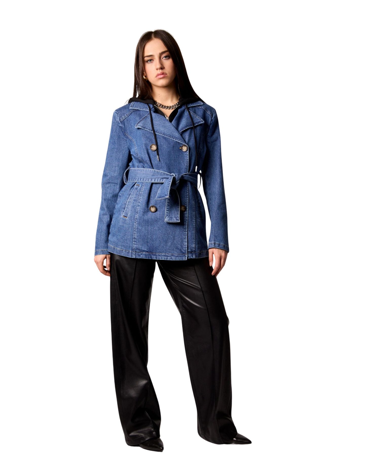 Women's Gracie Double Breasted Trench Coat with Removable Hoodie Insert