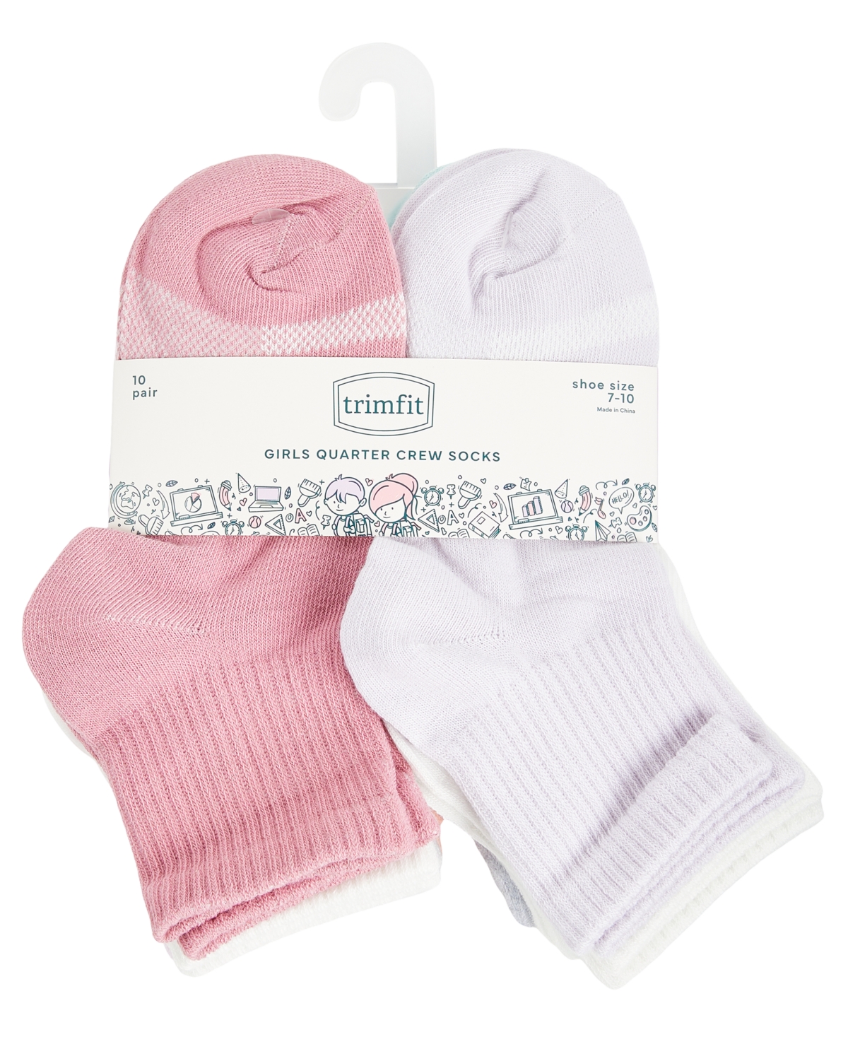 Trimfit Girls 4-11 10-Pack Fashion Quarter Socks